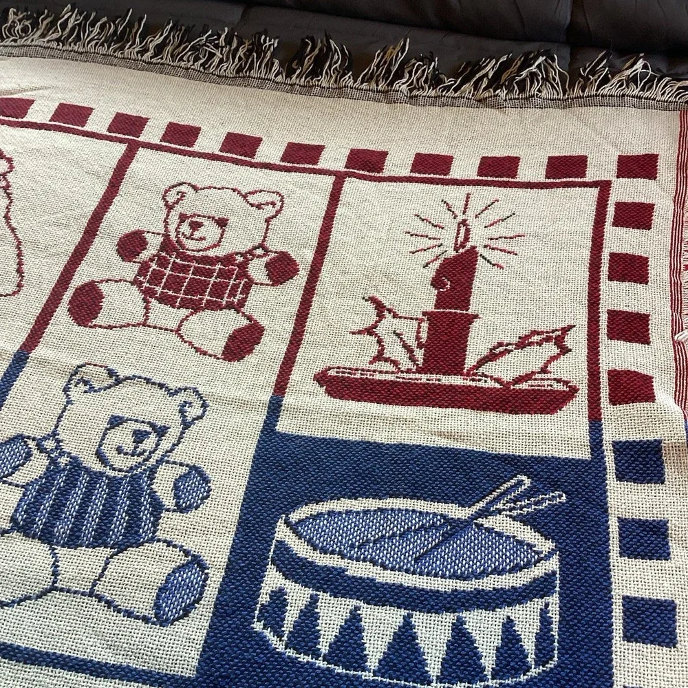 Holiday Throw Blanket Coming Home Tapestry Christmas Ornament Santa Decor Fringe